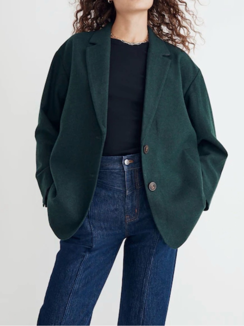 Madewell Oversized Blazer Wool Blend Dark Green Jacket size 1X